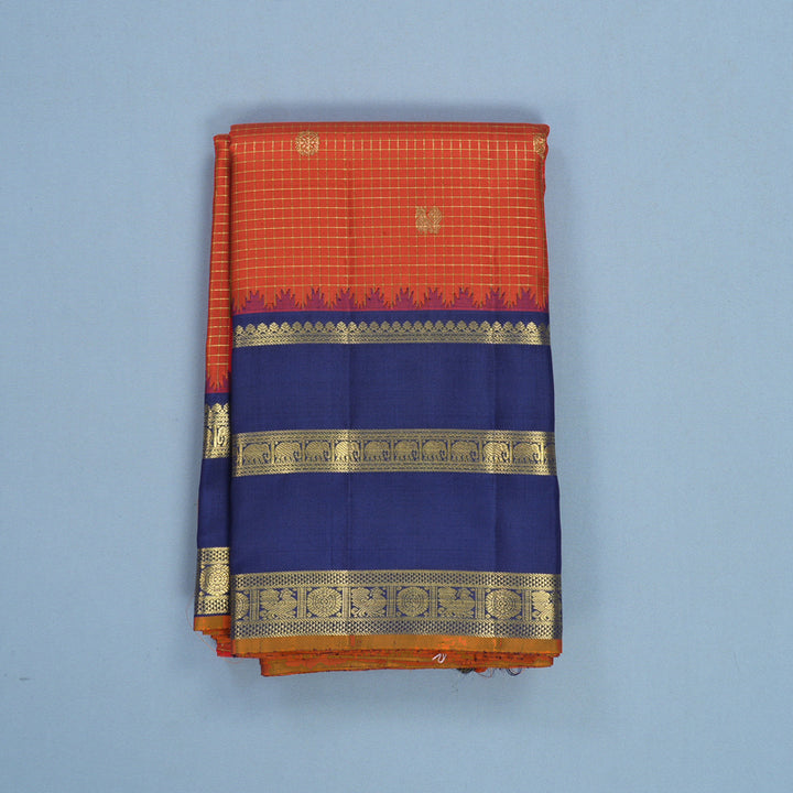 Hayagrivas Handloom Red Kanjivaram Silk Saree with Navy Blue Border KBF520G7-1