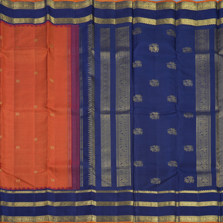 Hayagrivas Handloom Red Kanjivaram Silk Saree with Navy Blue Border KBF520G7-1