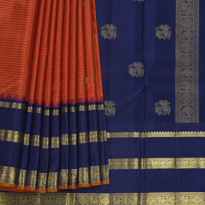 Hayagrivas Handloom Red Kanjivaram Silk Saree with Navy Blue Border KBF520G7-1