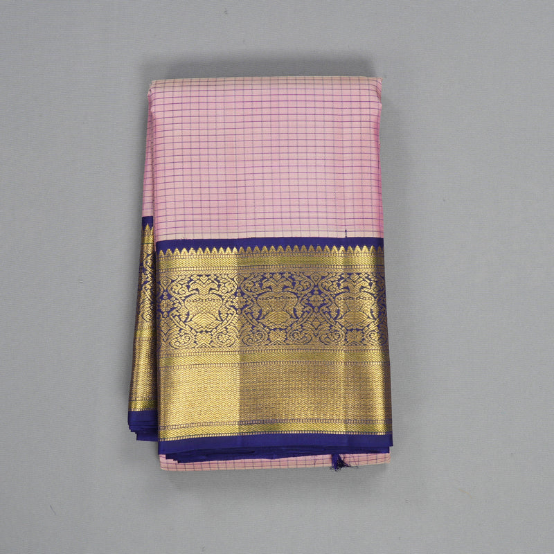 Hayagrivas Handloom Lotus Pink Kanjivaram Silk Saree with Purplish-Blue Border KBF521G1-2