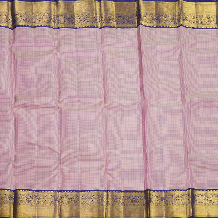 Hayagrivas Handloom Lotus Pink Kanjivaram Silk Saree with Purplish-Blue Border KBF521G1-2