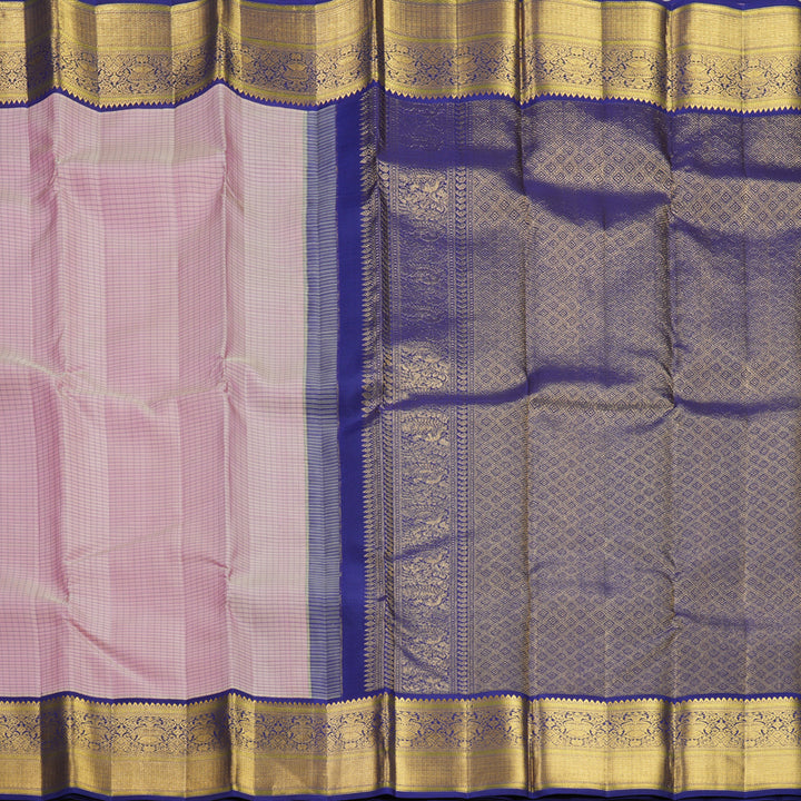 Hayagrivas Handloom Lotus Pink Kanjivaram Silk Saree with Purplish-Blue Border KBF521G1-2