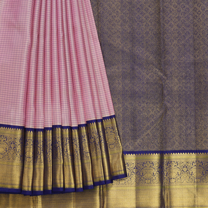 Hayagrivas Handloom Lotus Pink Kanjivaram Silk Saree with Purplish-Blue Border KBF521G1-2