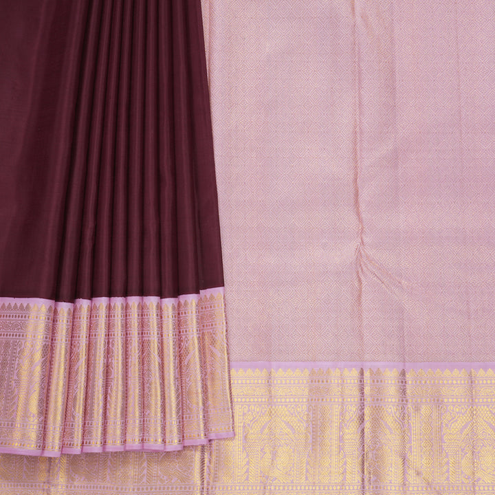 Hayagrivas Handloom Burgundy Kanjivaram Silk Saree with Lotus Pink Border KBF521G2-2
