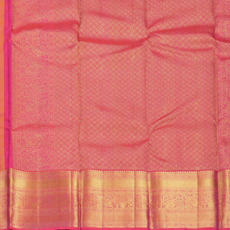 Hayagrivas Handloom Yellow Kanjivaram Silk Saree with Pink Border KBF521G3-1
