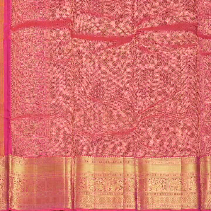 Hayagrivas Handloom Yellow Kanjivaram Silk Saree with Pink Border KBF521G3-1