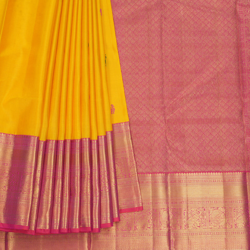 Hayagrivas Handloom Yellow Kanjivaram Silk Saree with Pink Border KBF521G3-1