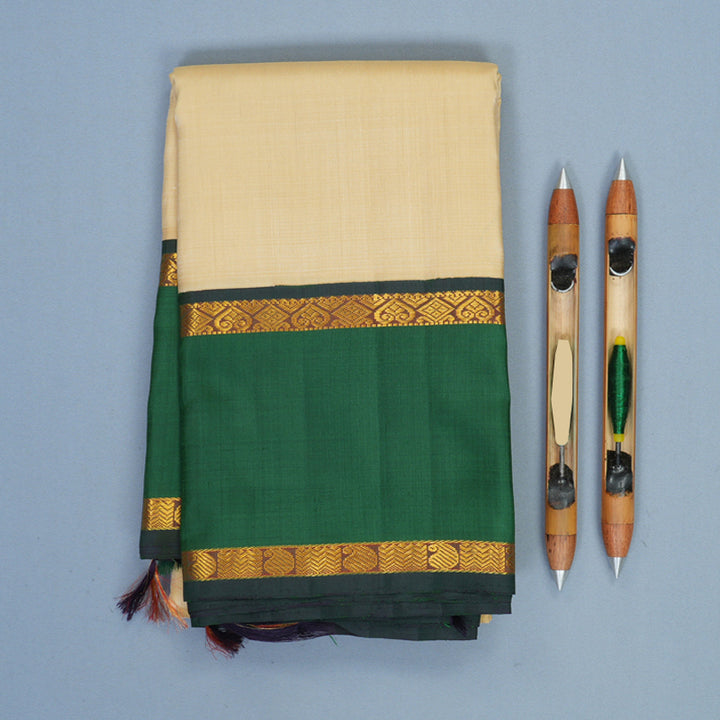 Hayagrivas Handloom Sandal Kanjivaram Silk Saree with Dark Green Border KBF523F1-1