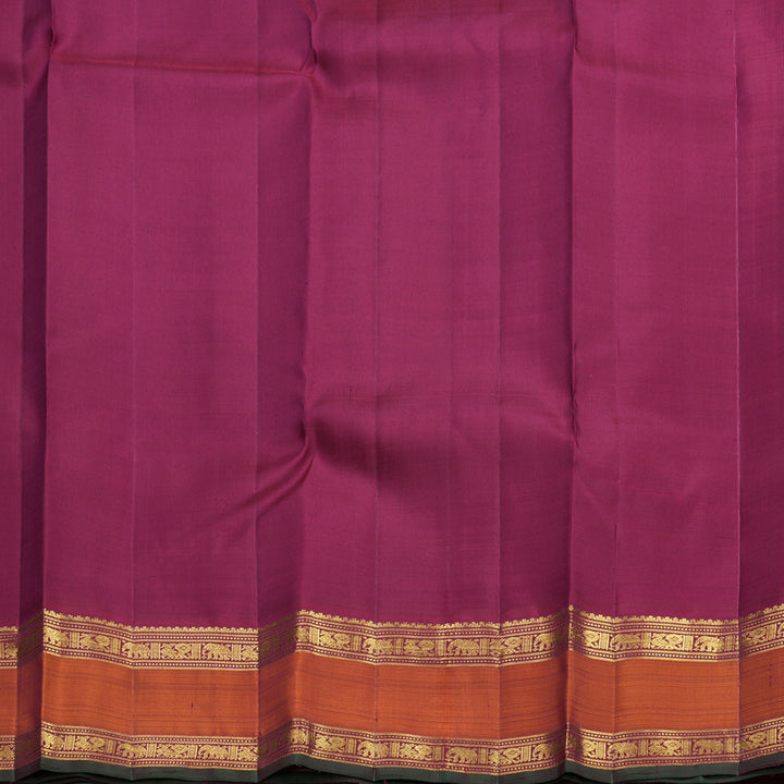 Hayagrivas Handloom Yellow Kanjivaram Silk Saree with Rust Orange Border KBF523F3-1