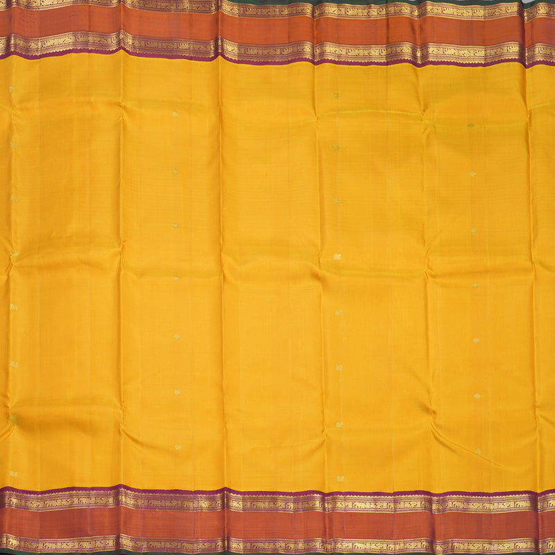 Hayagrivas Handloom Yellow Kanjivaram Silk Saree with Rust Orange Border KBF523F3-1