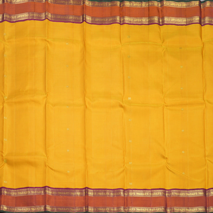 Hayagrivas Handloom Yellow Kanjivaram Silk Saree with Rust Orange Border KBF523F3-1