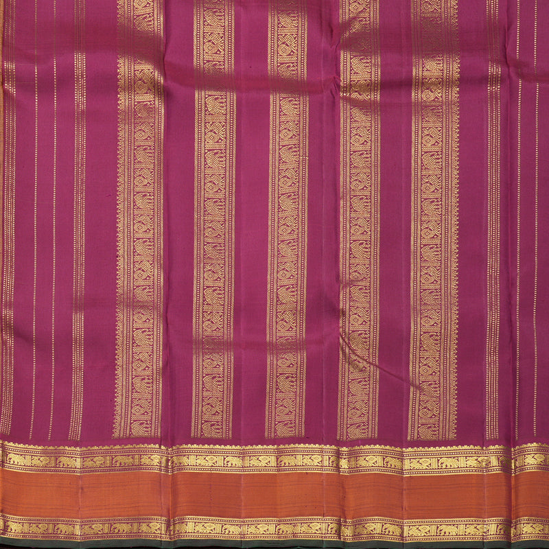 Hayagrivas Handloom Yellow Kanjivaram Silk Saree with Rust Orange Border KBF523F3-1