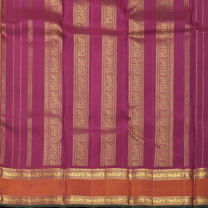 Hayagrivas Handloom Yellow Kanjivaram Silk Saree with Rust Orange Border KBF523F3-1