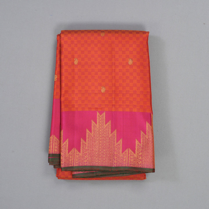 Hayagrivas Handloom Orange (Carpet Checks) Kanjivaram Silk Saree KBF524F10-1