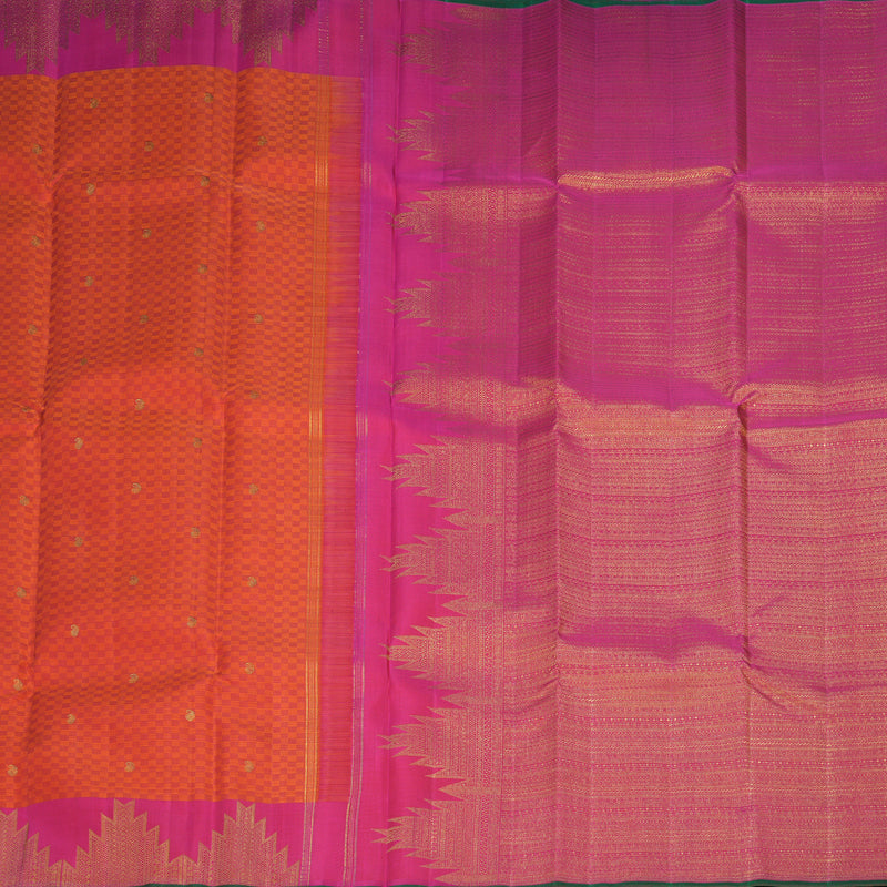 Hayagrivas Handloom Orange (Carpet Checks) Kanjivaram Silk Saree KBF524F10-1