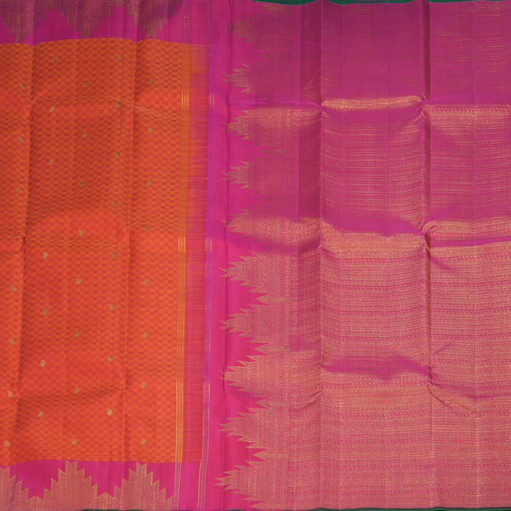 Hayagrivas Handloom Orange (Carpet Checks) Kanjivaram Silk Saree KBF524F10-1