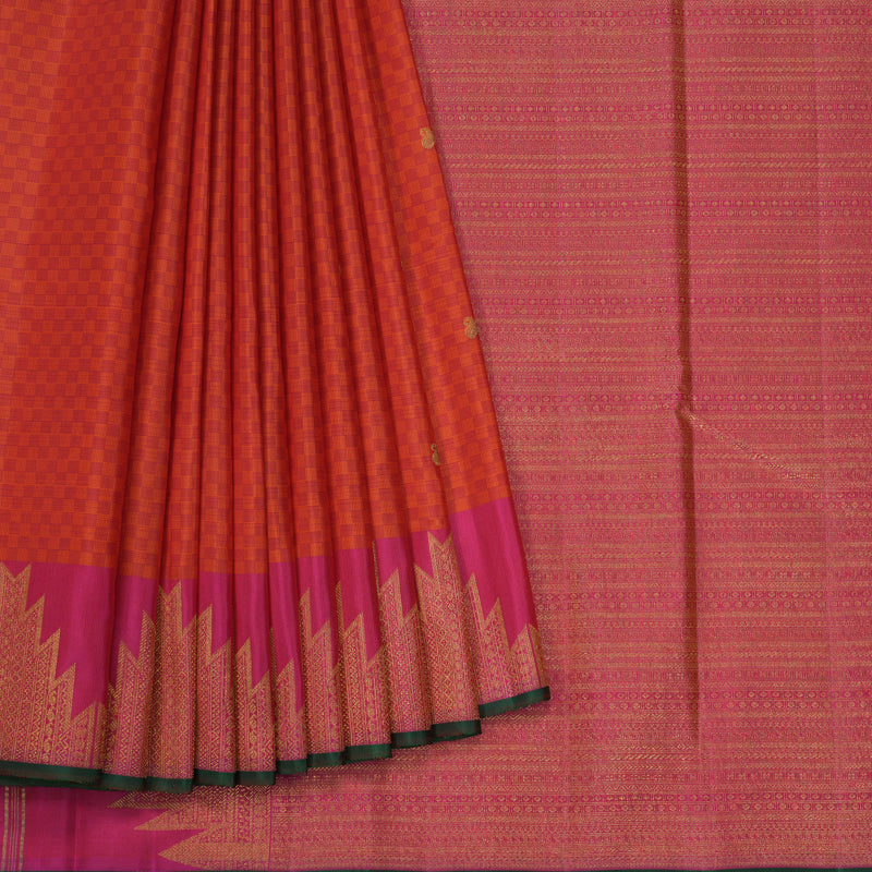 Hayagrivas Handloom Orange (Carpet Checks) Kanjivaram Silk Saree KBF524F10-1