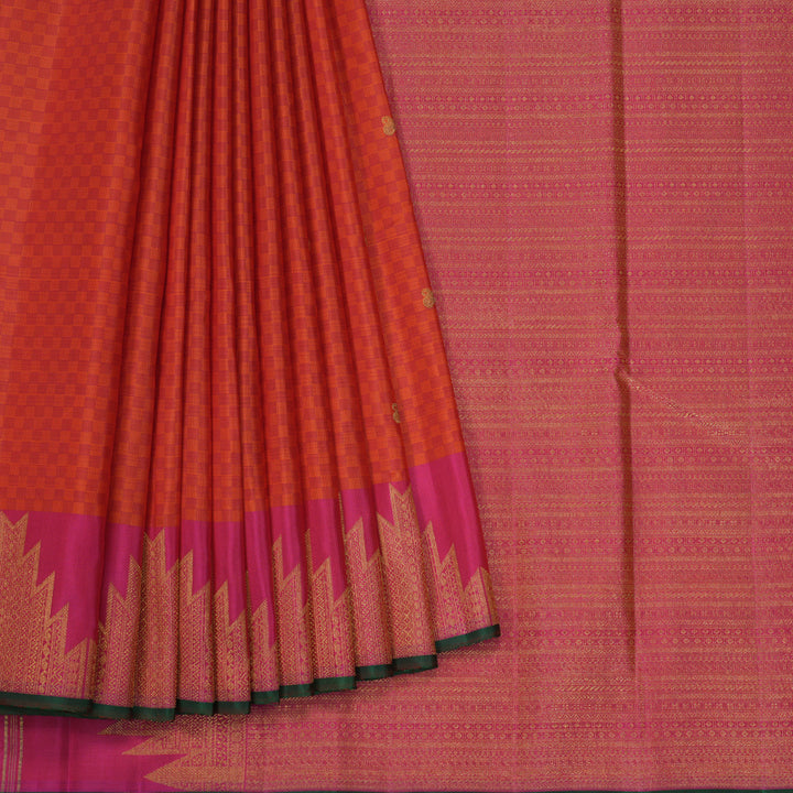 Hayagrivas Handloom Orange (Carpet Checks) Kanjivaram Silk Saree KBF524F10-1