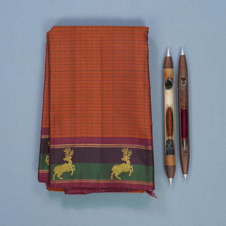 Hayagrivas Handloom Rust Orange Kanjivaram Silk Saree KBF524F2-1