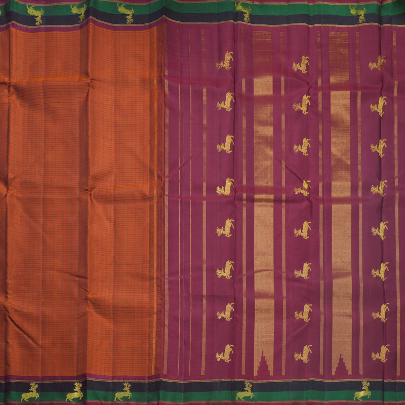 Hayagrivas Handloom Rust Orange Kanjivaram Silk Saree KBF524F2-1