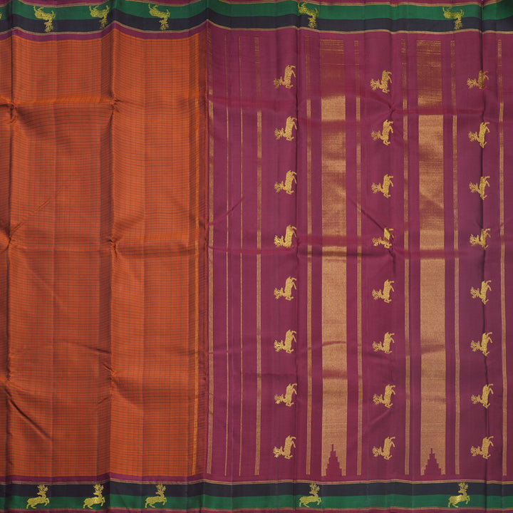 Hayagrivas Handloom Rust Orange Kanjivaram Silk Saree KBF524F2-1