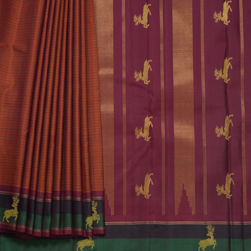 Hayagrivas Handloom Rust Orange Kanjivaram Silk Saree KBF524F2-1