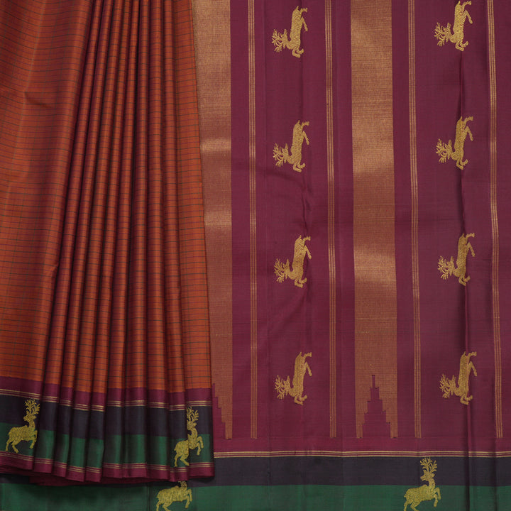 Hayagrivas Handloom Rust Orange Kanjivaram Silk Saree KBF524F2-1