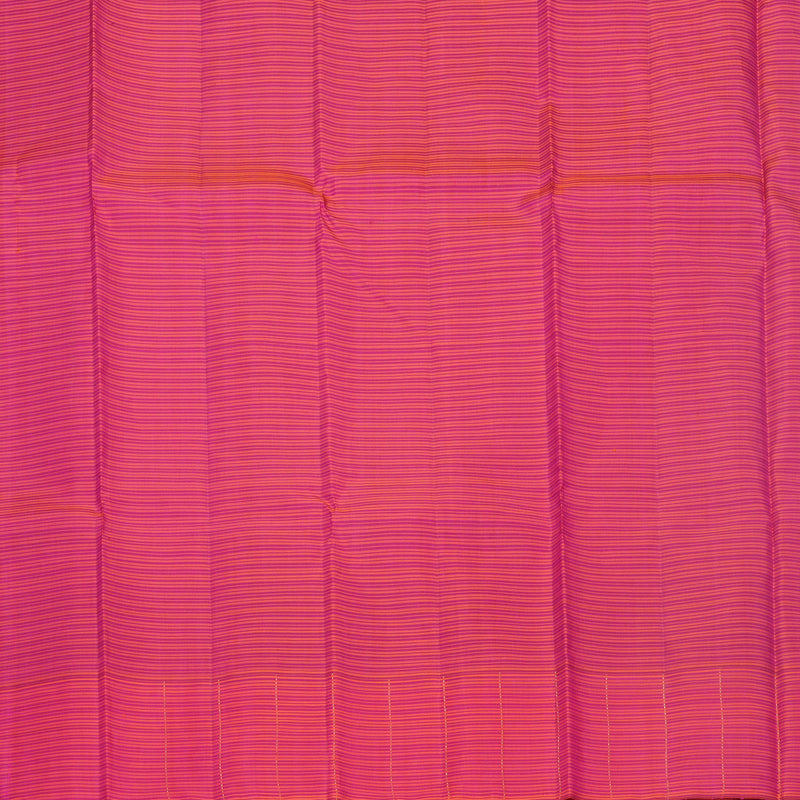 Hayagrivas Handloom Fluorescent Green Kanjivaram Silk Saree with Pink &amp; Orange Stripes Border KBF524F7-1