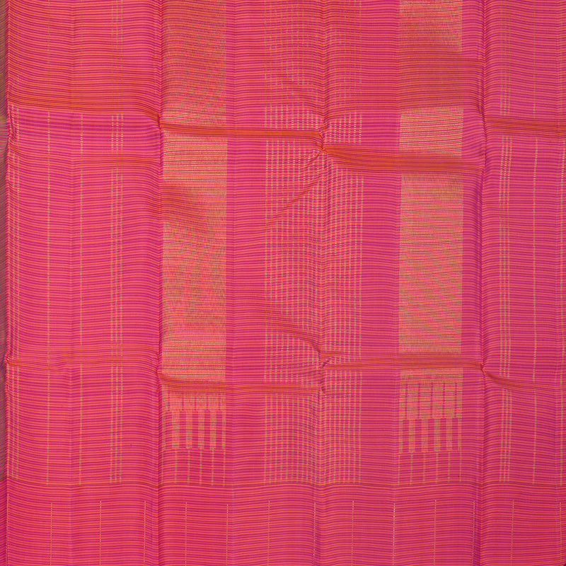 Hayagrivas Handloom Fluorescent Green Kanjivaram Silk Saree with Pink &amp; Orange Stripes Border KBF524F7-1