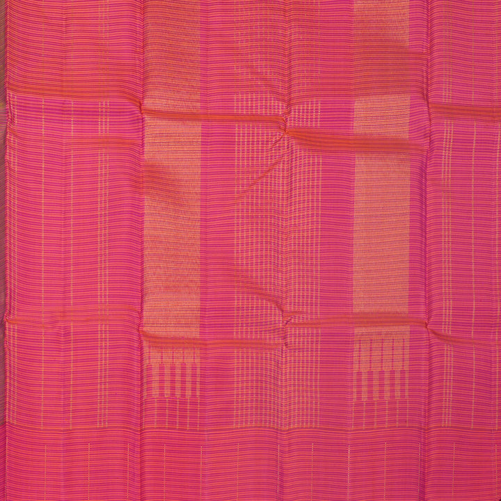 Hayagrivas Handloom Fluorescent Green Kanjivaram Silk Saree with Pink &amp; Orange Stripes Border KBF524F7-1