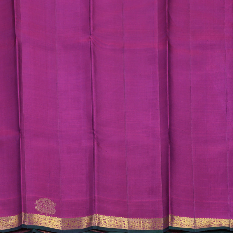 Hayagrivas Handloom Green &amp; Blue Carpet Checks Kanjivaram Silk Saree with Purple Border KBF524F8-1