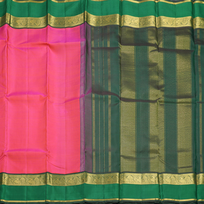 Hayagrivas Handloom Orangish-Pink Kanjivaram Silk Saree with Green Border KBF525F1-1
