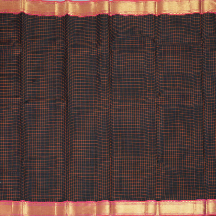 Hayagrivas Handloom Black Kanjivaram Silk Saree with Orangish-Pink Border KBF526F5-1