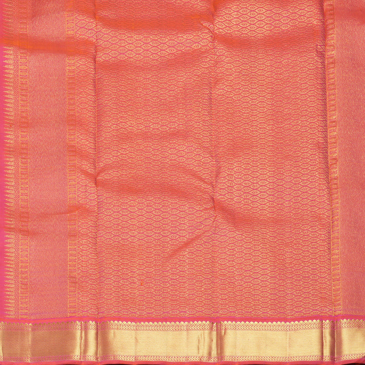 Hayagrivas Handloom Black Kanjivaram Silk Saree with Orangish-Pink Border KBF526F5-1