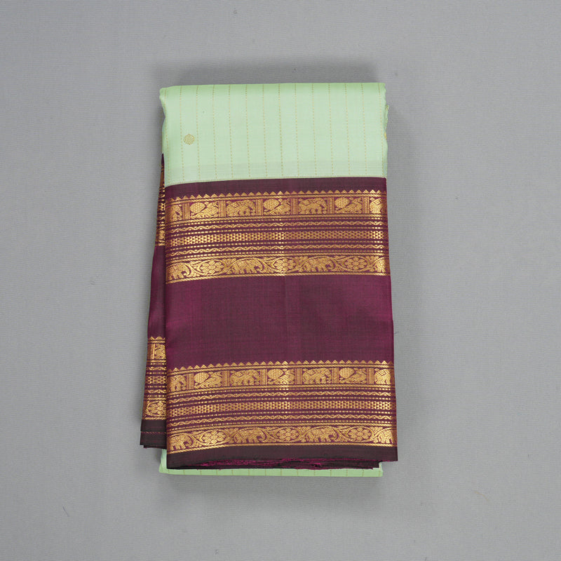 Hayagrivas Handloom Pista Green Kanjivaram Silk Saree with Wine Purple Border KBF526F8-1