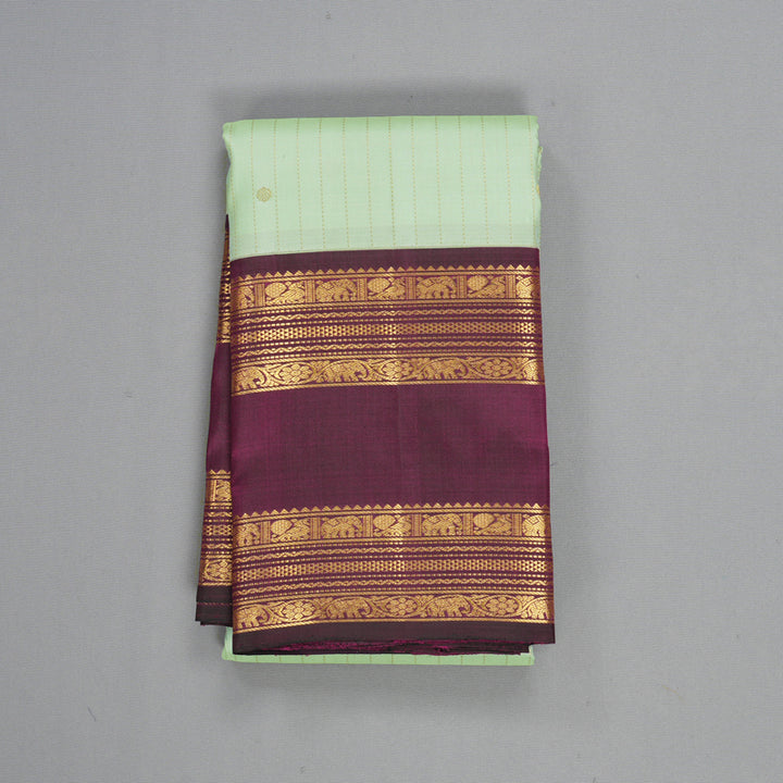 Hayagrivas Handloom Pista Green Kanjivaram Silk Saree with Wine Purple Border KBF526F8-1