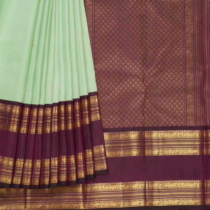 Hayagrivas Handloom Pista Green Kanjivaram Silk Saree with Wine Purple Border KBF526F8-1
