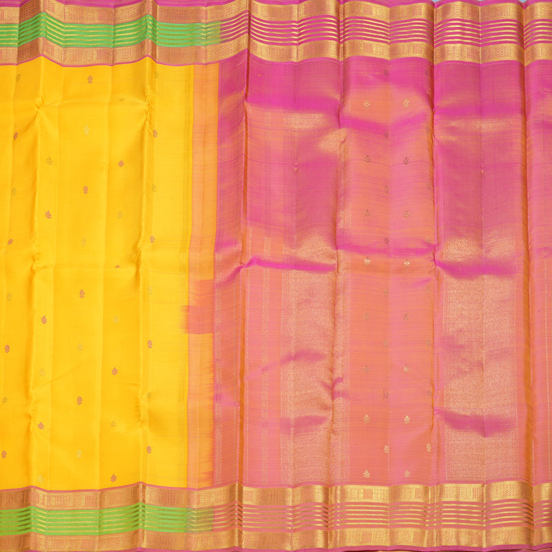 Hayagrivas Handloom Yellow Kanjivaram Silk Saree with Parrot Green Border KBF527F1-1