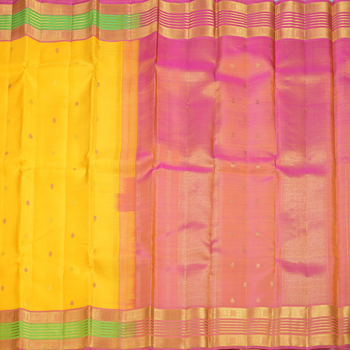 Hayagrivas Handloom Yellow Kanjivaram Silk Saree with Parrot Green Border KBF527F1-1