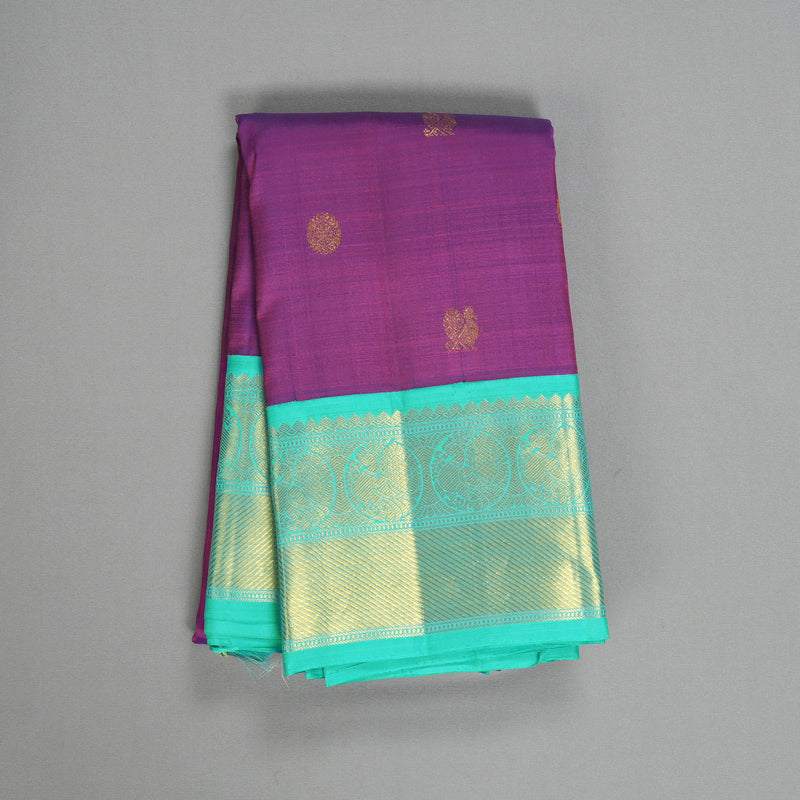 Hayagrivas Handloom Purple Kanjivaram Silk Saree with Bright Teal Border KBF529F12-1