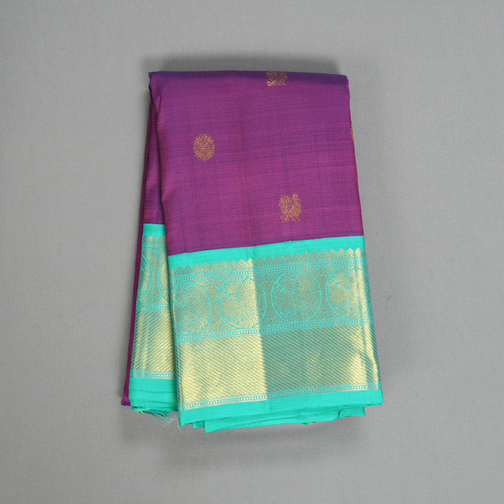 Hayagrivas Handloom Purple Kanjivaram Silk Saree with Bright Teal Border KBF529F12-1