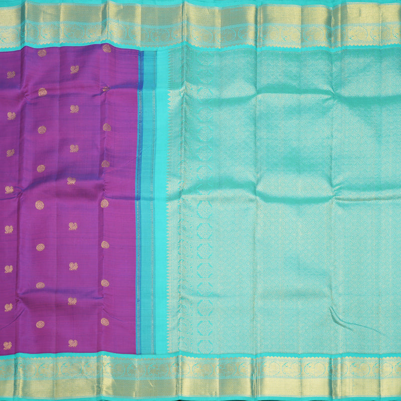 Hayagrivas Handloom Purple Kanjivaram Silk Saree with Bright Teal Border KBF529F12-1