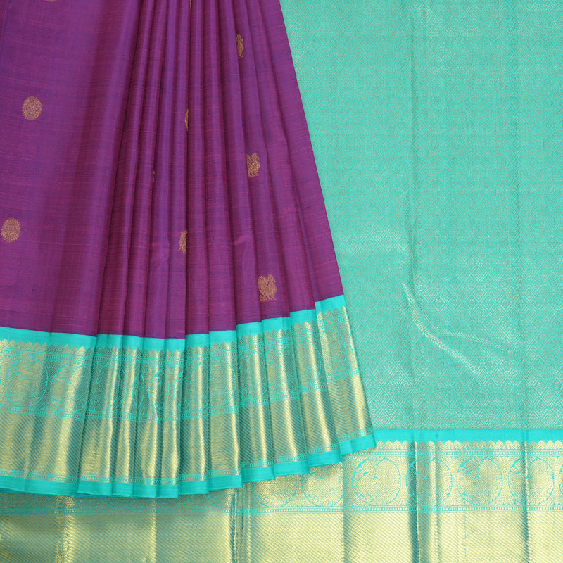 Hayagrivas Handloom Purple Kanjivaram Silk Saree with Bright Teal Border KBF529F12-1