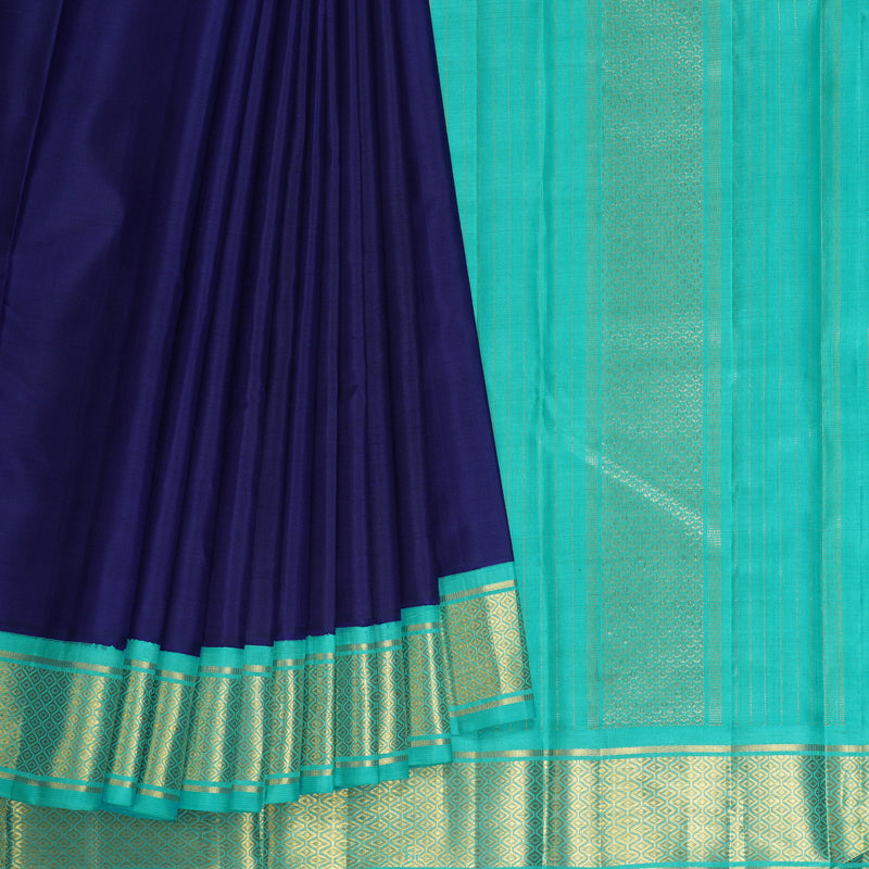 Hayagrivas Handloom Royal Blue Kanjivaram Silk Saree with Sea Blue Border KBF529F2-1