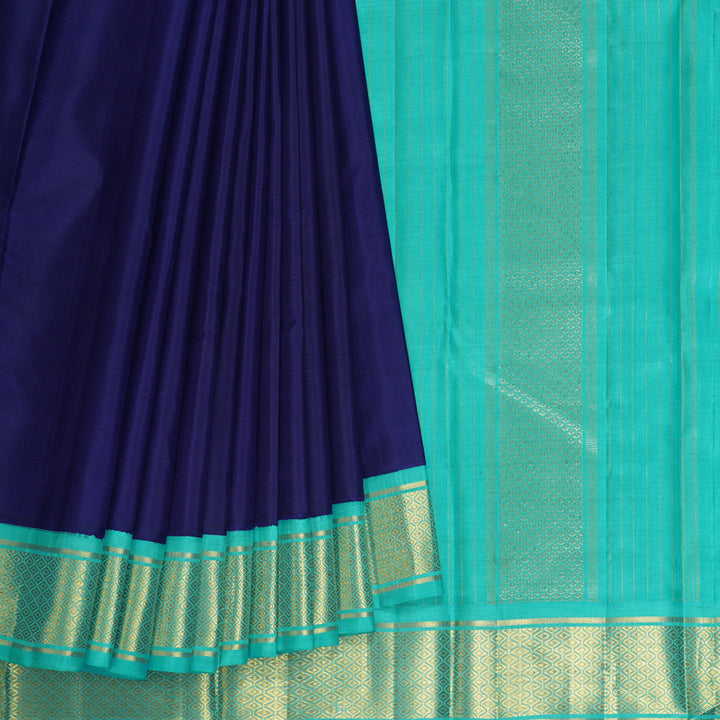 Hayagrivas Handloom Royal Blue Kanjivaram Silk Saree with Sea Blue Border KBF529F2-1