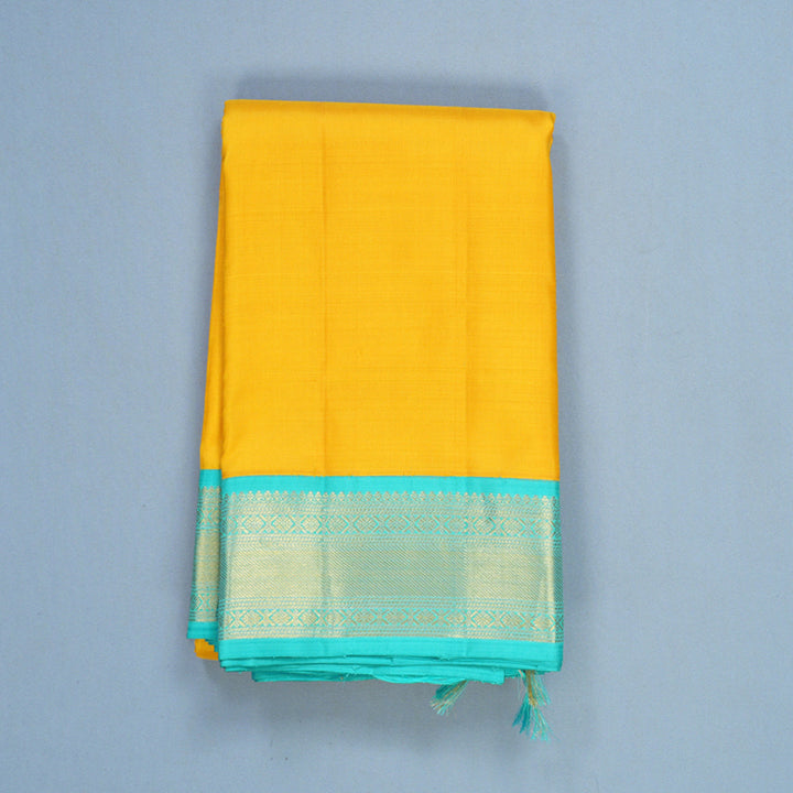 Hayagrivas Handloom Yellow Kanjivaram Silk Saree with Sea Blue Border KBF529F4-1
