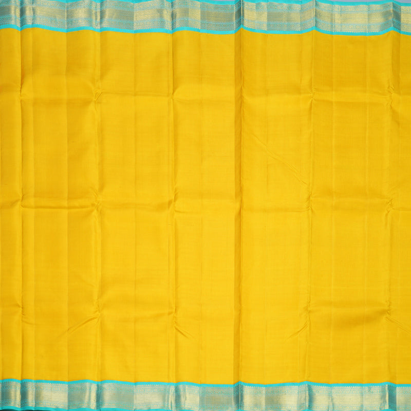 Hayagrivas Handloom Yellow Kanjivaram Silk Saree with Sea Blue Border KBF529F4-1