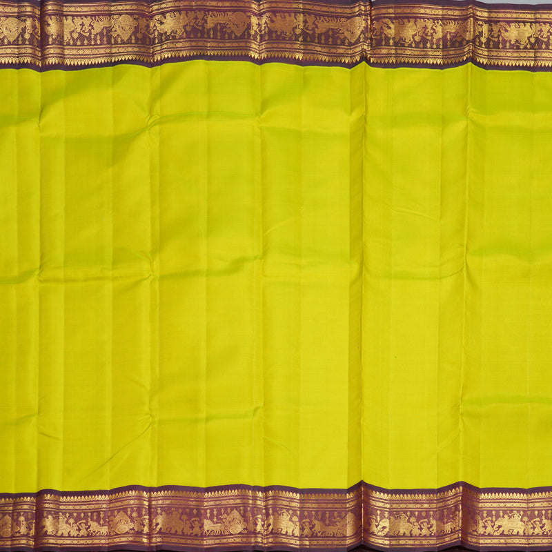 Hayagrivas Handloom Lime Green Kanjivaram Silk Saree with Wine Maroon Border KBF529F7-1