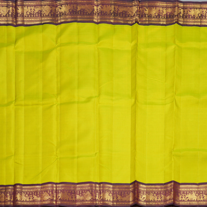 Hayagrivas Handloom Lime Green Kanjivaram Silk Saree with Wine Maroon Border KBF529F7-1