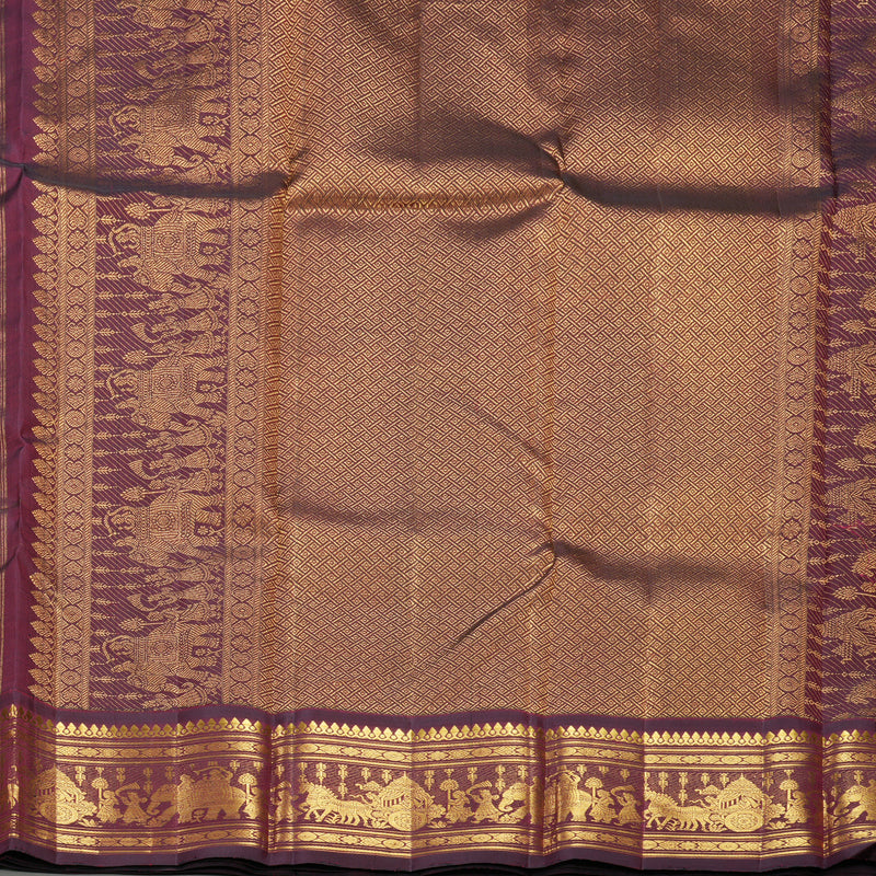 Hayagrivas Handloom Lime Green Kanjivaram Silk Saree with Wine Maroon Border KBF529F7-1